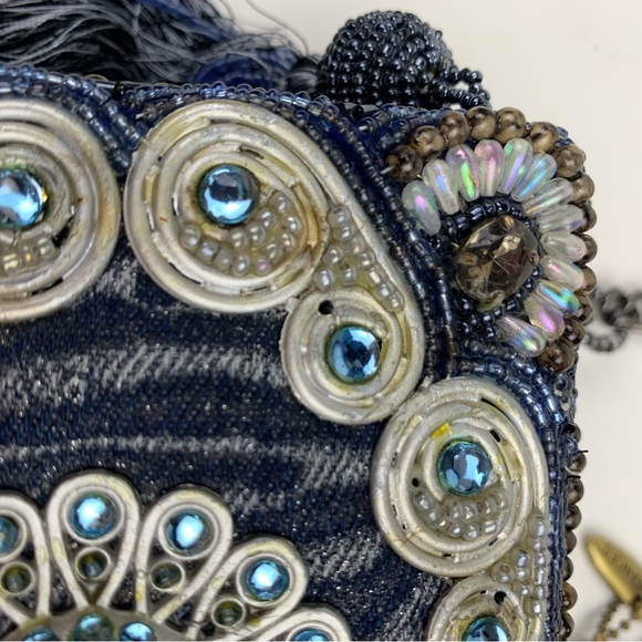 Mary Frances Bag Beaded mini evening purse blue tassel clutch art to wear - Picture 11 of 13